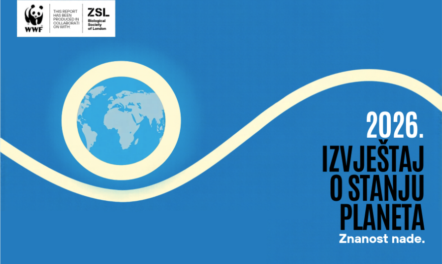 Naslovni vizual Izvještaja o stanju planeta 2026., s naslovom Znanost nade i izvornim oznakama WWF-a i ZSL-a.